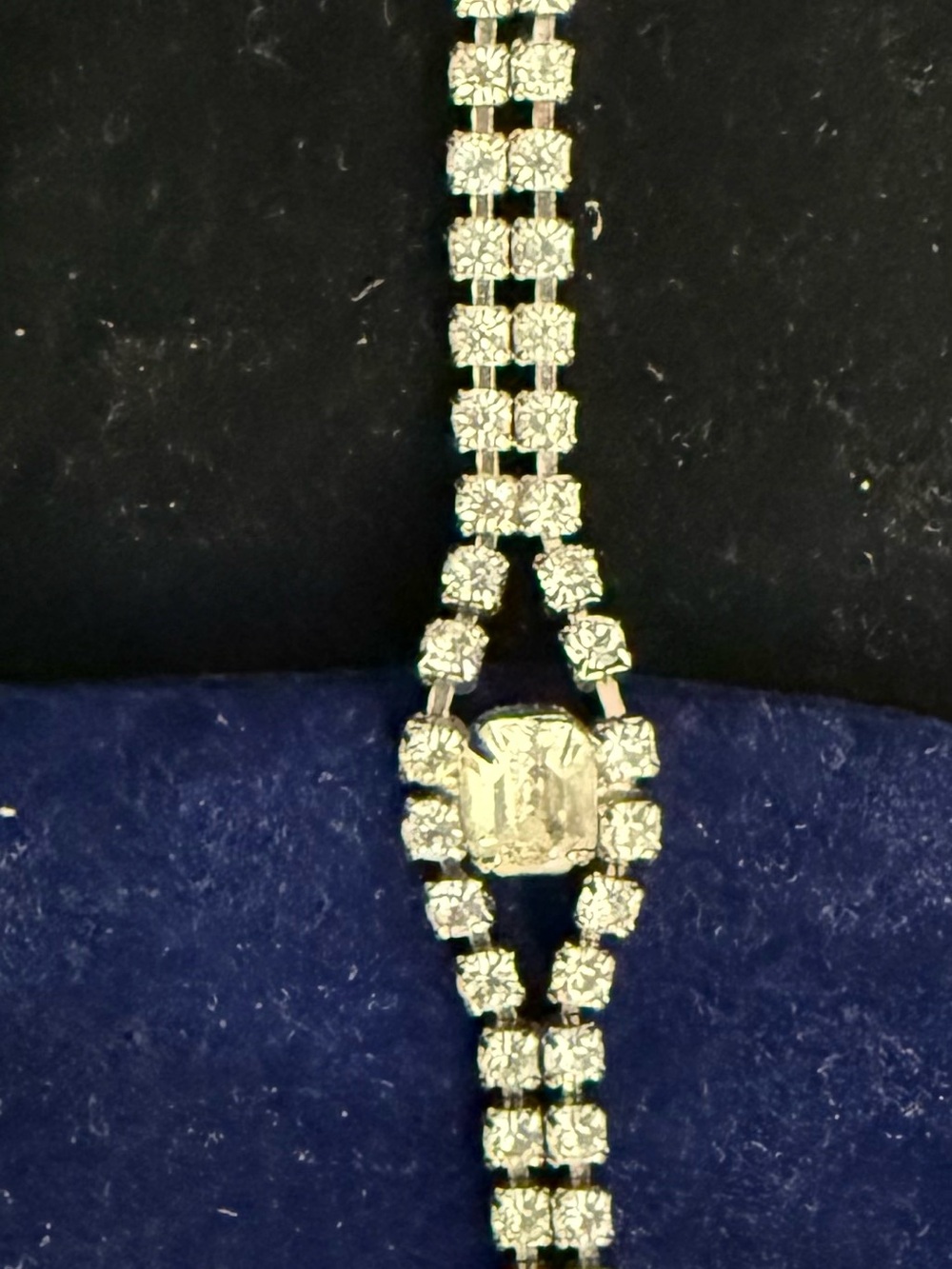 Silver-Tone Crystal Vintage Tennis Bracelet with Center Stone